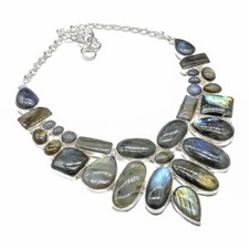 Collana gioielli in argento sterling 925 fatta a mano con pietre preziose labradorite 18"