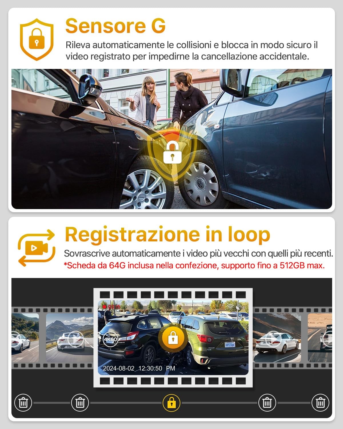 GKU - 4K Dash Cam Auto 5g WIFI Telecamera per Auto con Sd 64G 1.47 Schermo IPS GPS - Miniatura 14