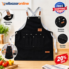 HEAVY DUTY Canvas Kitchen Chef Cooking Apron Cross-Back Adjustable Bib Work BBQ