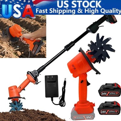 Cordless Tiller for Gardening 235 RPM Rototiller W/ 2X 24V Battery & Charger