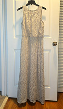 Metaphor Women's 12 Cream Beige Lace Maxi Dress Sleeveless Lined Keyhole Back