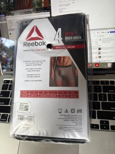 Reebok 4 Pair Boxer Briefs w/Contour Pouch 100% Cotton Black NEW - Picture 2 of 2