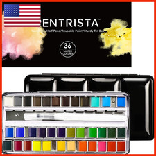 Pentrista 36 Colors Solid Watercolor Paint Set Refillable Water Brush