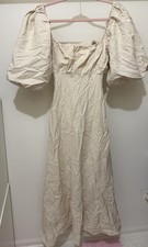 ASOS DESIGN Linen Blend Puff Sleeve Midi Dress Cream UK 12 EU 40