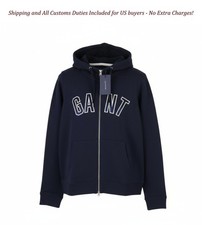 GANT N.H Full Zip Women Hoodie L Evening Blue Pockets Front Logo Drawstrings -