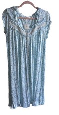 Eileen West Nightgown Pleasant Dreams 100 COTTON Blue Floral LARGE NEW