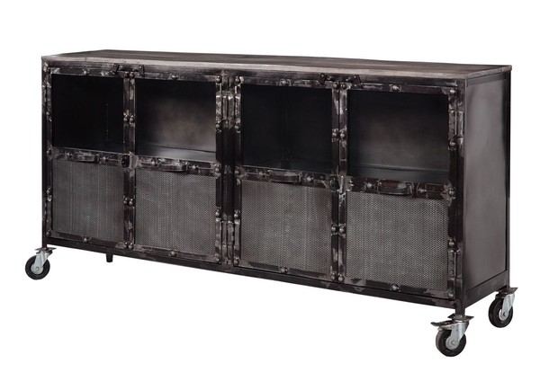 Industrial Loft Style Sideboard M. Rollen Massivholz Mango Massiv Metall Schwarz-image
