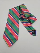 VTG Polo Ralph Lauren Mens Repp Tie 100 Silk Green Purple Pink Stripe Italy