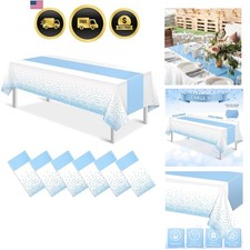 6Pcs White and Light Blue Polka Dot Plastic Rectangular Tablecloths, 54x108 I...