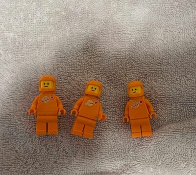 Three LEGO Orange Classic Spaceman Minifigures Retro Styled