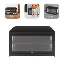 Entryway Shoe Bench Shoe Rack Bench with Cushion Shoe Rack Bench 70cm Black