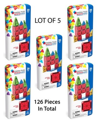 NEW: Lot of 5 - MAGNA-TILES microMAGS Travel Set 26 Pieces (Total: 130)