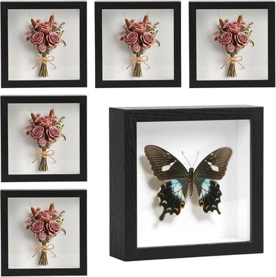 6 Pcs Shadow Box Frame - 5x5 Square Display Case for 5''x5'', 6 Pcs/Black 