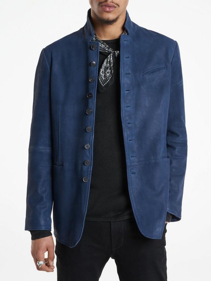 Blue Bomber Leather Jacket for Men in Pure Suede Coat