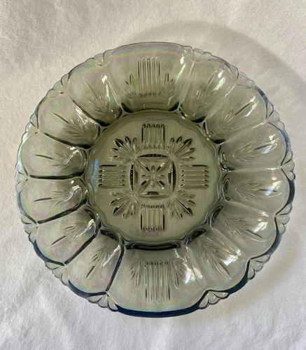 Vintage Egg/Oyster Tray Federal Carnival Glass Smokey Quartz Iridescent