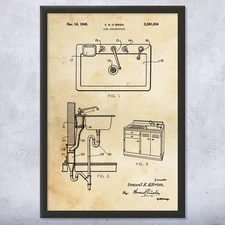 Kitchen Sink Patent Wall Art Poster, Canvas or Framed Plumbing Decor