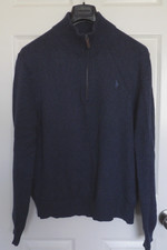 Authentic POLO RALPH LAUREN Men's Half Zip Blue Sweater Size Large