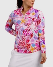 NWT G LIFESTYLE Gottex 1/4 Zip Long sleeve Pullover Pink Sea Wave XS S M L J1