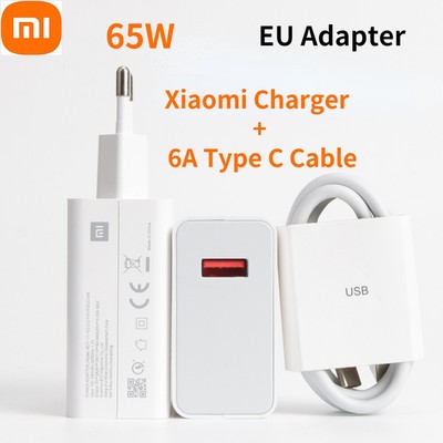 65W Xiaomi EU Fast Charger 6A Type C Cable for Redmi note9 pro mi 9 K30 mi10 pro