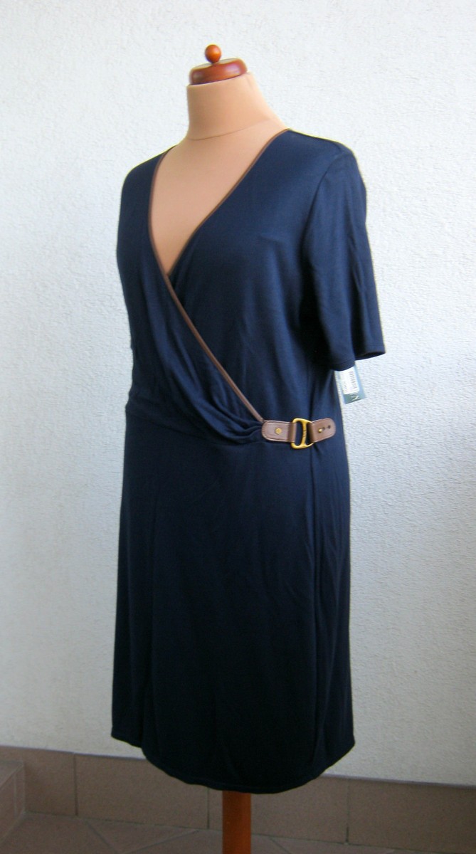ralph lauren faux wrap jersey dress Ralph Lauren Buckled Jersey Faux-wrap Dress - Lighthouse Navy