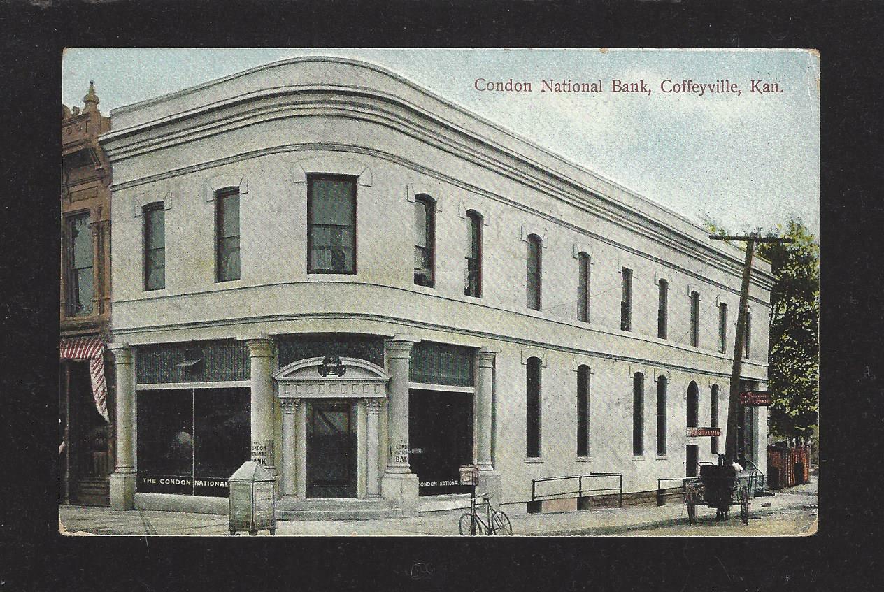 Condon National Bank, Coffeyville, KS, Color Post Card, Post Marked 8