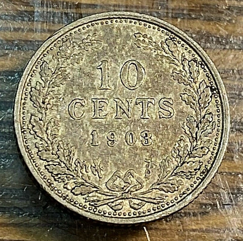 1903 Netherlands 10 Centimes Nice Original Choice AU KM-135 1-Year Type CHN - Image 2 of 2