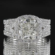 3.5ct EGL Cushion 18K Gold Engagement & Ring Guard Bridal Set H/SI1 (909144769)