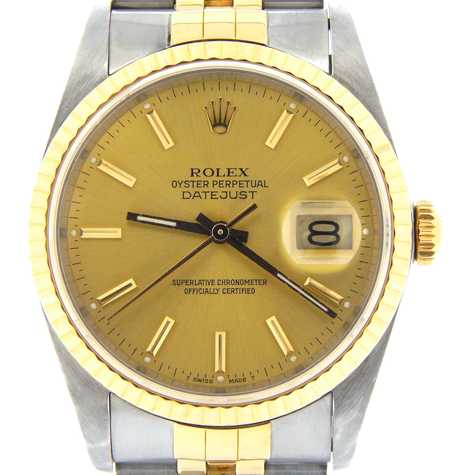 Rolex Datejust Mens 18K Gold Stainless Steel Watch Champagne Dial Jubilee 16233