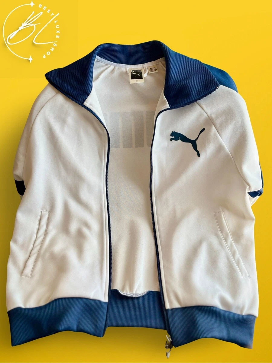 Vintage Puma Tracksuit Jacket Retro Jersey Zip up Logo Zip up White Blue 90s