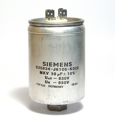Siemens MKV Leistungs-Kondensator, 10 µF / 630 VAC eff, Made in Germany, NOS