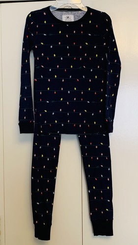 EUC J.Crew Crewcuts SZ 12 Boy Girl Long John Pajamas Blue Christmas Lights - Picture 2 of 10
