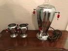 Fire King Chrome Coffee Pot,Creamer Sugar with Red Bakelite Handle and Chord.WOW — photo 1