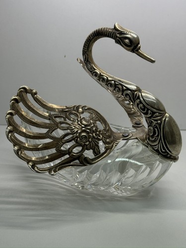Art Deco Crystal & Silver Swan Set – Candy, Nuts, or Salt Cellars - Picture 16 of 24