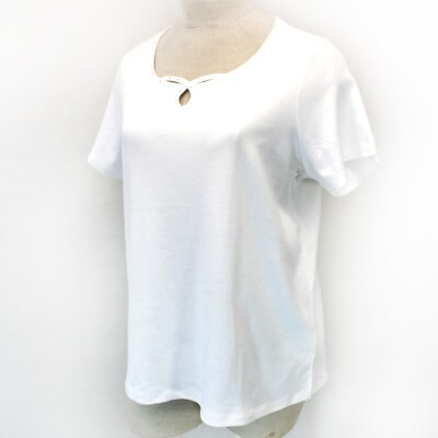 #ad Quacker Factory Plus White Swarovski Details Key Lock Neck Top Tee 1X $29.99