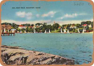 METAL SIGN - Maine Postcard - Sail Boat Race, Rockport, Maine