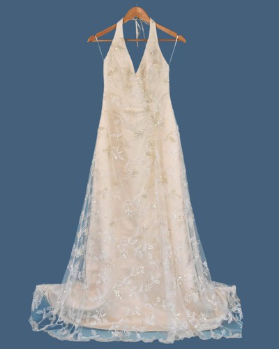 Pre-loved Maggie Sottero Champagne Halter Neck Bridal Gown Wedding Dress Size 10 - Picture 16 of 16