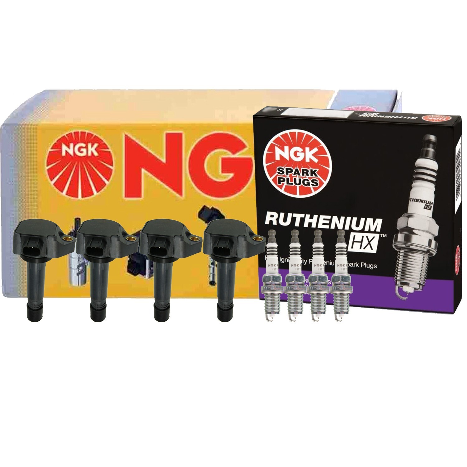 NGK 4 COP Ignition Coils  4 Ruthenium HX Spark Plugs Kit For Honda Civic 1.8