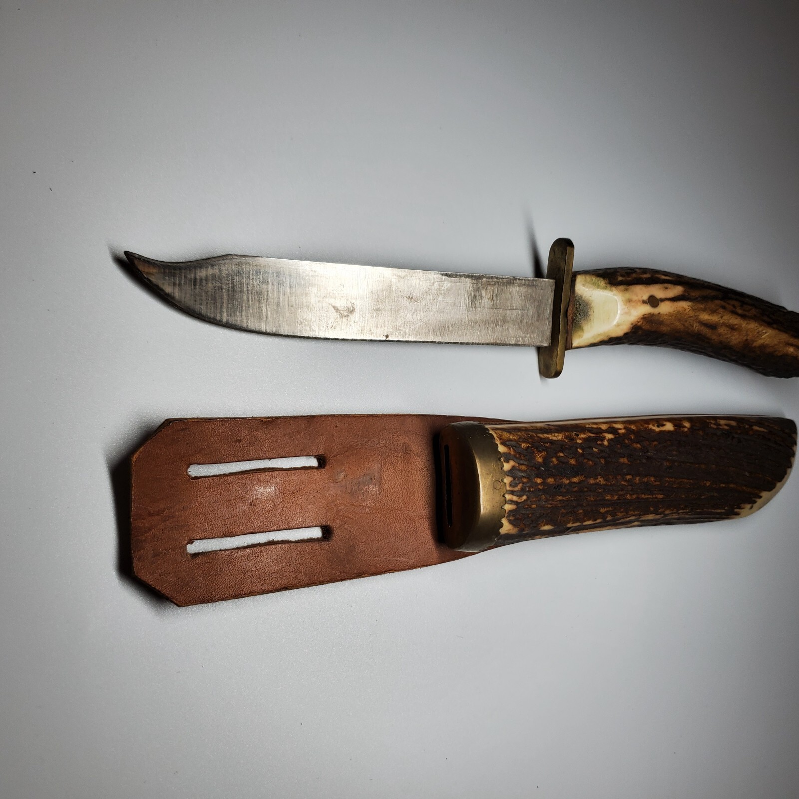 Vintage Handmade German Hunting knife brass bone handle blade scabbard sheath eBay