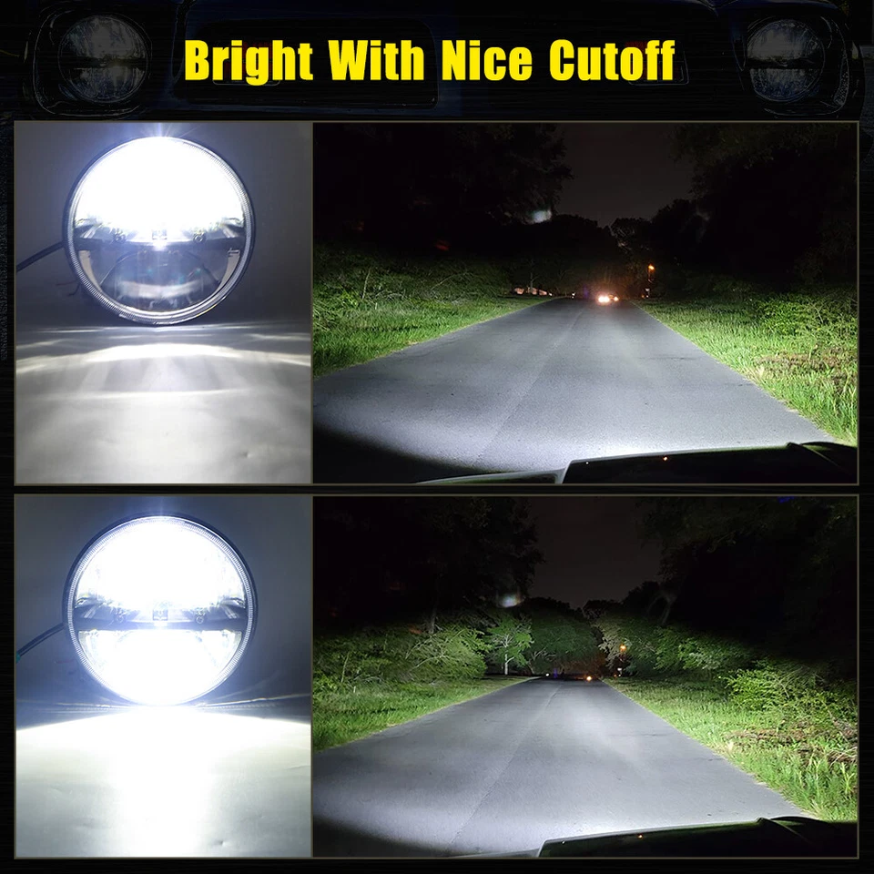 Pair 7" Round LED Headlight Hi-Lo Beam For Chevy C10/20/30 Pickup LUV Nova Vega  - Image 4 of 4