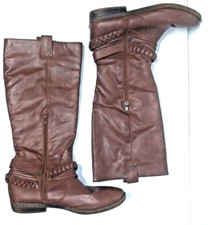 Rampage Riding Boots Womens 8.5 M Ibsen Brown Faux Leather Knee High zippered