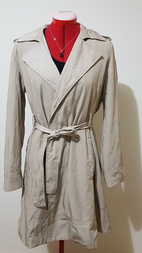 Vintage Collectors Zara Basic L Tan Trench Coat With Belt & Leopard Print Lining - Picture 2 of 10
