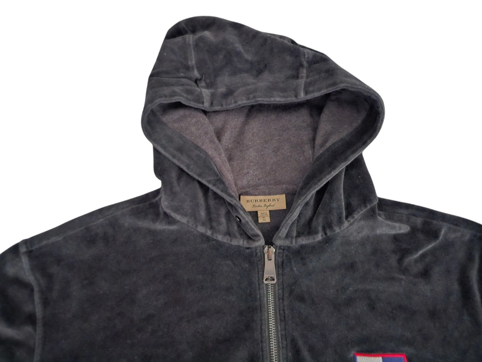 BURBERRY Felpa con Cappuccio Ricamata Chequer Ekd Velour Acciaio Grigio Tg XL