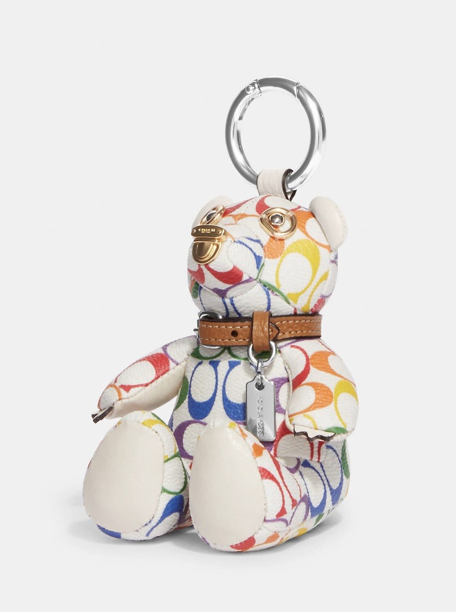 coachベアー NWT Coach Bear Bag Charm In Rainbow Signature Canvas CJ953