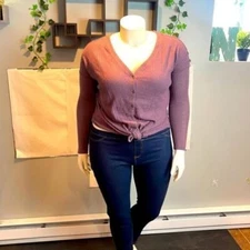 Dusty Lila Waffle Knit Button Down Lightweight Button Down Top Size M