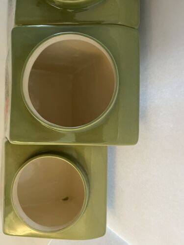 Bidone ceramica Hyalyn vintage con coperchio in legno verdure set di 4 verde avocado - Foto 6 di 9