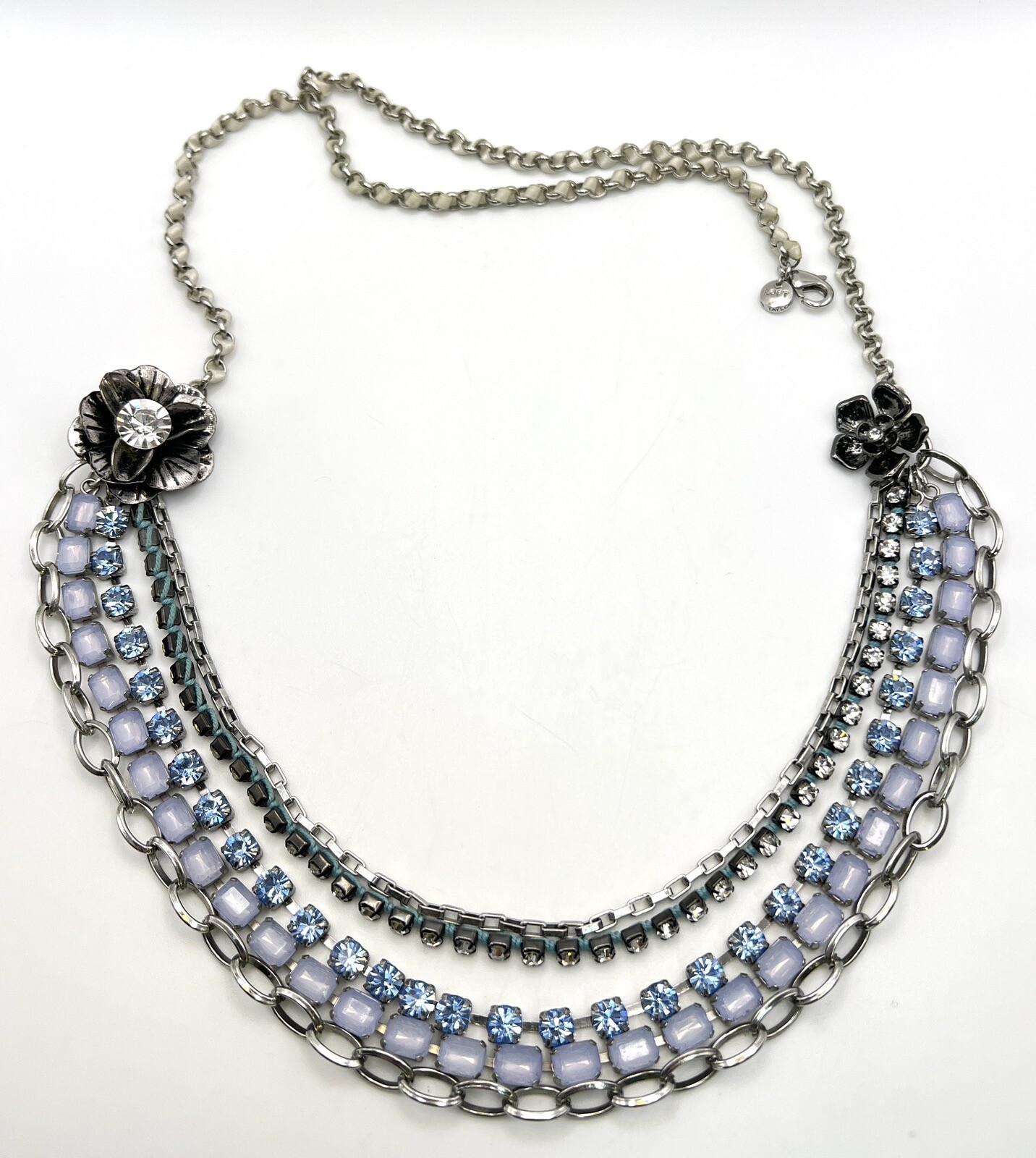 Loft Silver Blue Rhinestone Statement Necklace Mu… - image 2