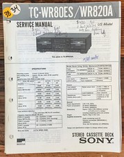 Sony TC-WR80ES TC-WR820A Cassette Deck Manual de Servicio *Original*
