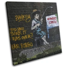 Graffiti Pop Fishing Banksy Street SINGLE CANVAS WALL ART Picture Print