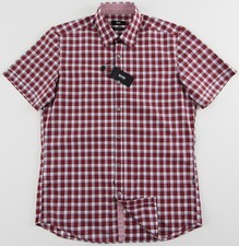 Men's HUGO BOSS Brick Red White Plaid Short Sleeve S/S Shirt Small S NWT NEW