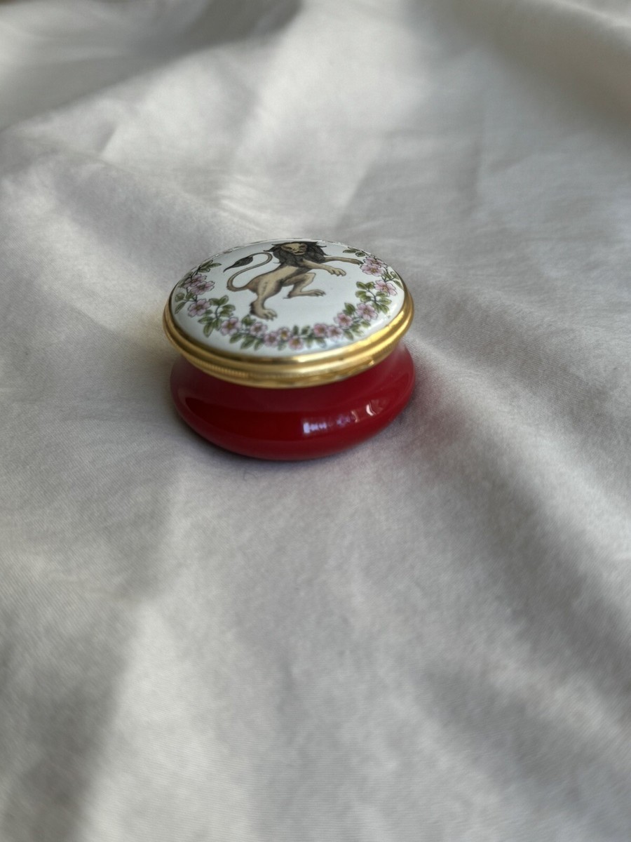 RARE VINTAGE HALCYON DAYS ENAMELS LION J. KEAT QUOTE TRINKET BOX